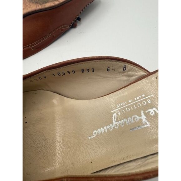 Salvatore Ferragamo Made in Italy Brown Leather Square Toe Bow Mules Size 6B - Picture 9 of 9